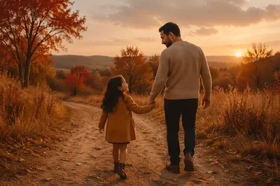 Father and Daughter on Autumn Path