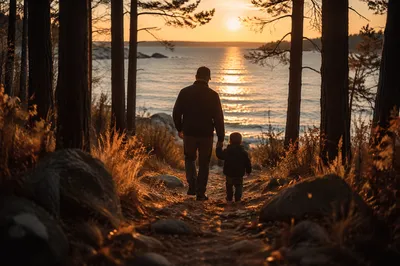 Father and Child Sunset Woodland Walk