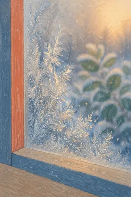 Delicate Window Frost at Winter Sunrise