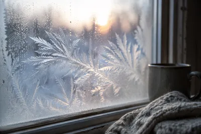 Winter Frost Crystals on Window Pane