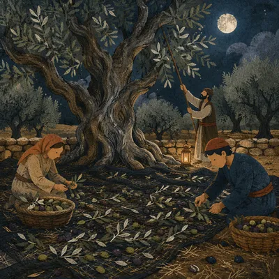 Moonlit Gethsemane Olive Grove in Autumn