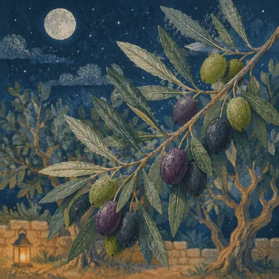 Moonlit Gethsemane Olive Branch at Harvest