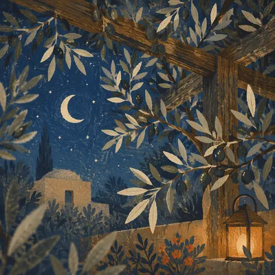 Moonlit Gethsemane Olive Branches at Night