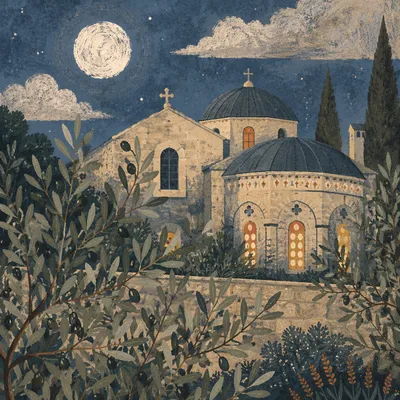 Gethsemane Olive Grove Winter Night Chapel