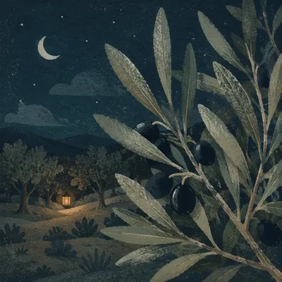 Moonlit Olive Branches in Winter Gethsemane
