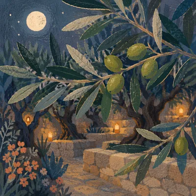Moonlit Gethsemane Olive Branches at Night