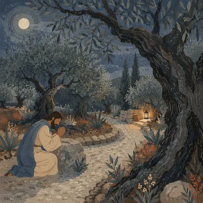Moonlit Olive Grove Prayer Garden