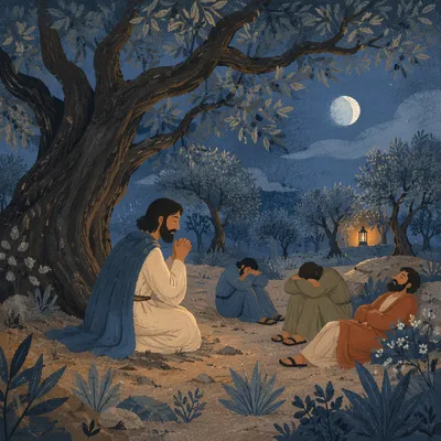 Moonlit Olive Grove for Holy Week Vigil