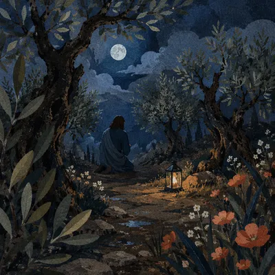 Gethsemane Night Prayer Among Olive Trees
