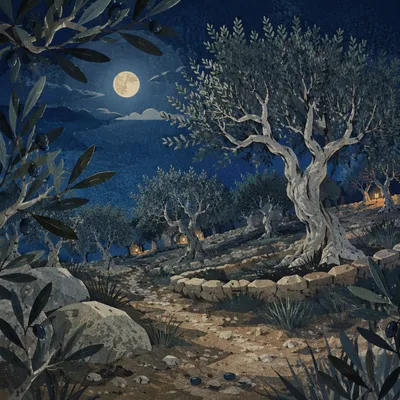Winter Night Olive Grove in Gethsemane Mood