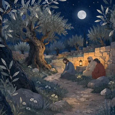 Moonlit Olive Grove in Gethsemane Spirit