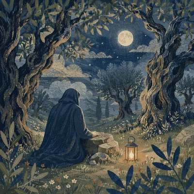 Gethsemane Olive Grove Prayer at Moonlit Night
