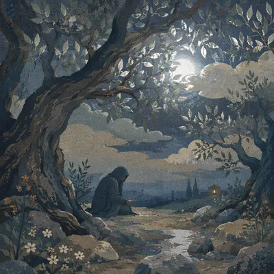 Gethsemane Olive Grove in Moonlit Prayer