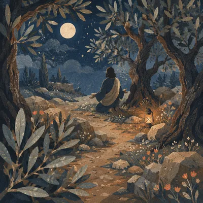 Gethsemane Olive Grove Prayer at Night