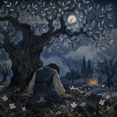 Gethsemane Olive Grove Under Moonlight