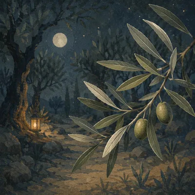Moonlit Olive Branch in Gethsemane Night