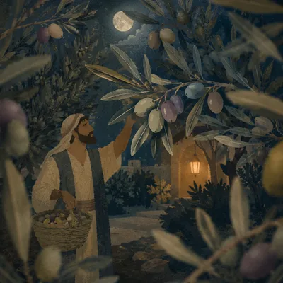 Moonlit Olive Branches in Gethsemane Garden