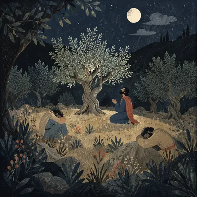 Moonlit Olive Trees in Gethsemane Night