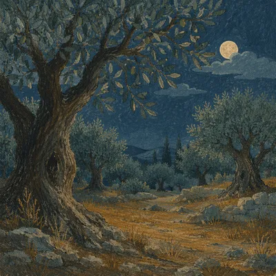 Moonlit Olive Trees in Gethsemane Garden