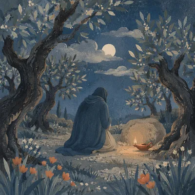 Moonlit Prayer in Ancient Olive Grove