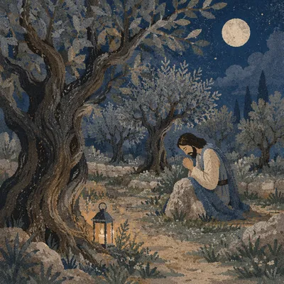 Moonlit Olive Grove for Holy Week