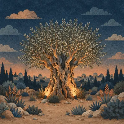 Gethsemane Olive Tree at Holy Week Twilight