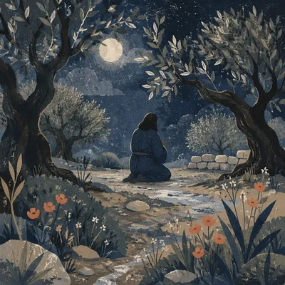 Moonlit Gethsemane Olive Grove Prayer