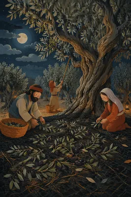Moonlit Gethsemane Olive Grove in Autumn