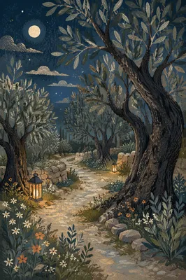 Moonlit Gethsemane Olive Grove Path