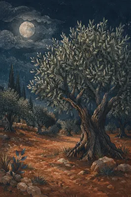 Gethsemane Olive Grove in Winter Moonlight