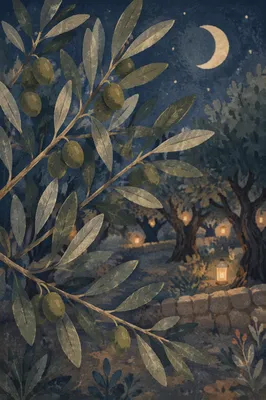 Moonlit Gethsemane Olive Branches at Night