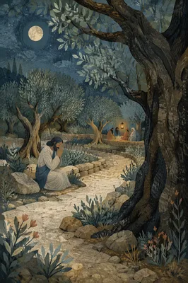 Moonlit Olive Grove Prayer Path