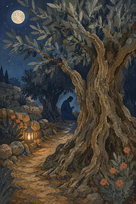 Gethsemane Olive Grove Under Moonlight