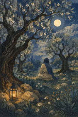 Moonlit Gethsemane Olive Grove Prayer