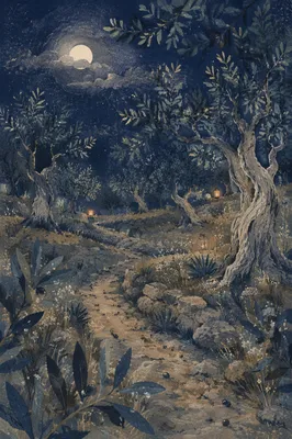 Winter Night Olive Grove in Gethsemane Mood