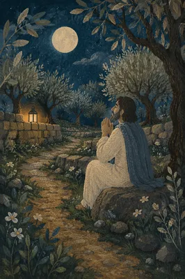 Moonlit Olive Grove in Gethsemane Night