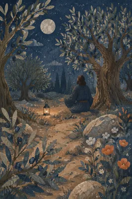 Moonlit Gethsemane Olive Grove Prayer