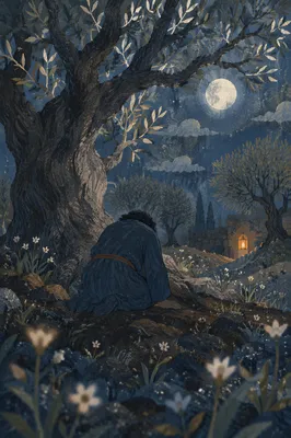 Moonlit Gethsemane Olive Grove Prayer