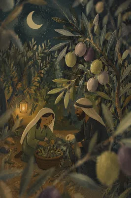 Moonlit Olive Branches in Gethsemane Garden
