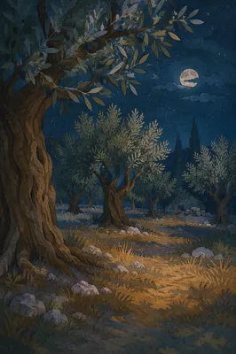 Moonlit Olive Trees in Gethsemane Garden