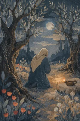 Prayer in Moonlit Olive Grove