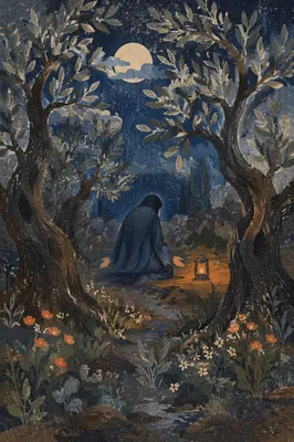 Gethsemane Olive Grove Prayer at Night