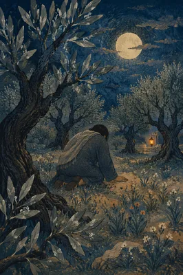 Moonlit Gethsemane Olive Grove Prayer