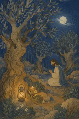 Moonlit Gethsemane Olive Grove at Night