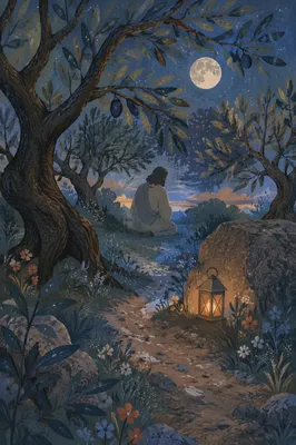 Moonlit Gethsemane Olive Grove Prayer