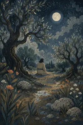 Moonlit Gethsemane Olive Grove Prayer