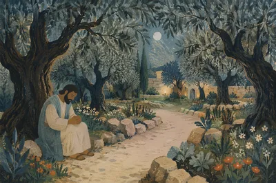 Moonlit Gethsemane Olive Grove Path