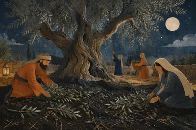 Moonlit Gethsemane Olive Harvest Grove