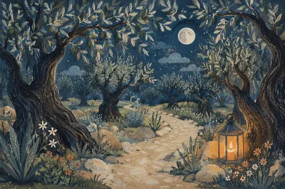 Moonlit Gethsemane Olive Grove Path
