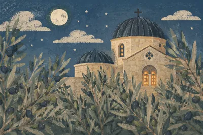 Moonlit Gethsemane Olive Grove Chapel